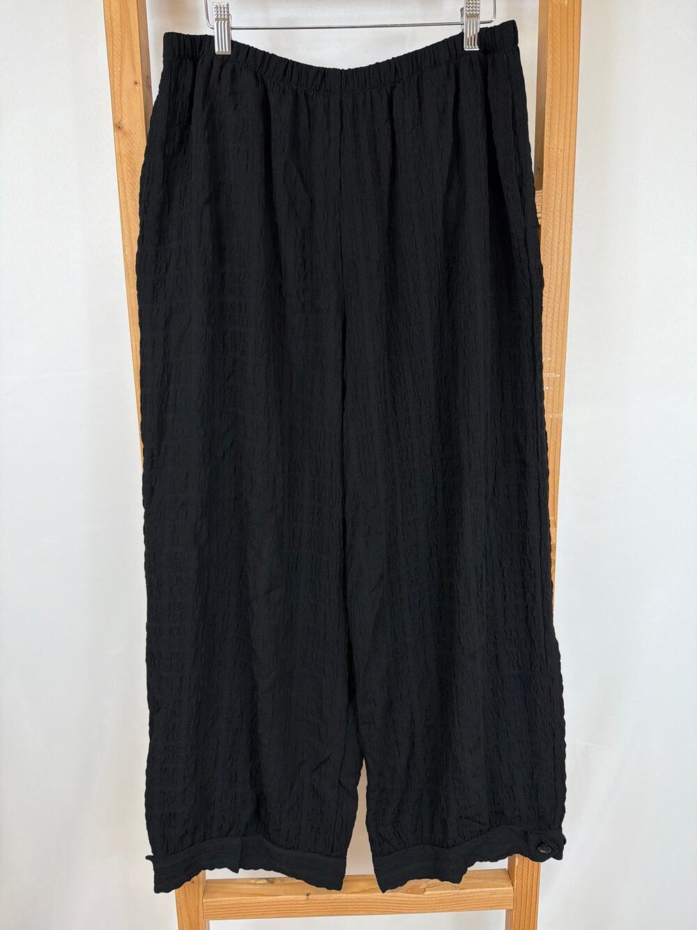 Jason Comfy USA  Black Crinkle Elastic Waist Pants Size 2X